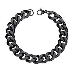 PROSTEEL Herren Armband schwarz Edelstahl Panzerkette 21cm 12mm breit kubanische Gliederkette Armband Bracelet Hip Hop Stil Modeschmuck für Männer Jungen Accessoire von PROSTEEL