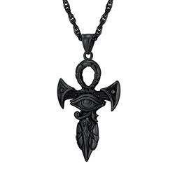 PROSTEEL Herren Collier Ankh Kreuz Anhänger Halskette mit Ägyptischen Horusauge schwarz Edelstahl Religiöse Modeschmuck Geschenk für Männer Jungen von PROSTEEL