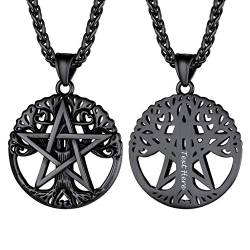 PROSTEEL Herren Edelstahl personalisiert Anhänger Halskette Baum des Lebens mit Solomon Pentagramm mit 55+5cm Weizenkette Glückbringer Amulett Modeschmuck Accessoire für Männer von PROSTEEL