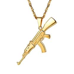 PROSTEEL Herren Halskette AK47 Armee Gewehr Anhänger 18k vergoldet Herren Jungen Rock Stil Modeschmuck mit 60cm Singapurkette, Gold von PROSTEEL