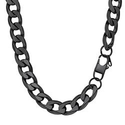 PROSTEEL Herren Halskette Edelstahl Panzerkette 13mm Breite schwer Glieder Link Gliederkette Herren Hip-Hop Kette, 51CM lang, Schwarz von PROSTEEL