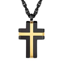 PROSTEEL Herren Halskette Schwarz & Gold zweifarbig Kreuz Anhänger mit 3mm 60cm Kette Bicolor Religiöser Modeschmuck für Männer Jungen Geburtstagsgeschenk von PROSTEEL