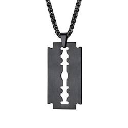 PROSTEEL Herren Halskette mit Anhänger schwarz Edelstahl Rasierklinge mit 3mm/55+5cm Weizenkette Trendig Hip Hop Razor Blade eBoy Modeschmuck Accessoire von PROSTEEL