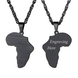 PROSTEEL Herren Halskette schwarz Edelstahl personalisiert Anhänger mit Kette Name Texte Gravur Stammes Ethnisch Afrika Landkarte Modeschmuck für Männer Jungen(schwarz) von PROSTEEL
