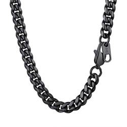 PROSTEEL Herren Hip-Hop Street Style Halskette 6mm breit Panzerkette 76 cm Schwarz Metall plattiert Schwer Kubanische Gliederkette für Männer Jungen, schwarz von PROSTEEL