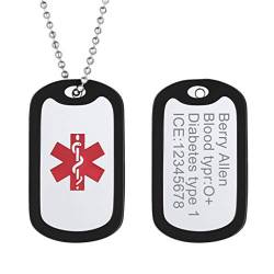 PROSTEEL Herren Medical Alert Kette personalisiert Dog Tag Anhänger Halskette Edelstahl Erkennungsmarke mit 60cm Kugelkette Name Texte Gravur SOS Notfall Schmuck Accessoire für spezielle Patienten von PROSTEEL