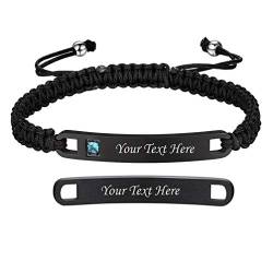 PROSTEEL Herren Nylonschnur mit Edelstahl personalisiert ID-Platte Schwarz geflochtenes Armband Name Texte Gravur Schildarmband einzigartiger Liebespaar Schmuck für ihn von PROSTEEL