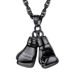 PROSTEEL Herren personalisiert Kette schwarz Edelstahl Anhänger mit Kette Sportliche Name Gravur Handschuhe Boxhandschuhe Halskette Sportliche Modeschmuck Geschenk für Weihnachten Geburtstag von PROSTEEL