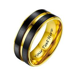 PROSTEEL Herren personalisiert Trauring schwarz+golden Bandring Größe 59 Edelstahl 8mm breit Band Ring zweifarbiger Partnerring für Männer Modeschmuck Accessoire für Weihnachten von PROSTEEL