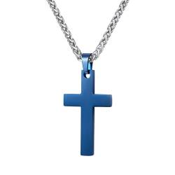 PROSTEEL Kreuzanhänger Edelstahl Christlich Kreuz Halskette Minimalist Unisex Halskette für Männer Frauen Jungen Mädchen, Blau-L von PROSTEEL