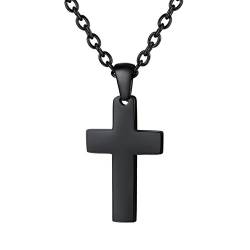 PROSTEEL Kreuzanhänger Edelstahl Christlich Kreuz Halskette Minimalist Unisex Halskette für Männer Frauen Jungen Mädchen, Schwarz-S von PROSTEEL