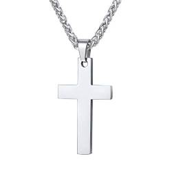 PROSTEEL Kreuzanhänger Edelstahl Christlich Kreuz Halskette Minimalist Unisex Halskette für Männer Frauen Jungen Mädchen, Silber-L von PROSTEEL