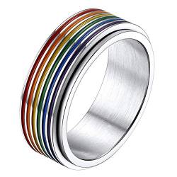 PROSTEEL LGBTQ Regenbogen drehbarer Ring Bandring Größe 59 Edelstahl Spinner Ring Homosexuell Stolz Gay Pride Drehring für Männer Modeschmuck Accessoire von PROSTEEL