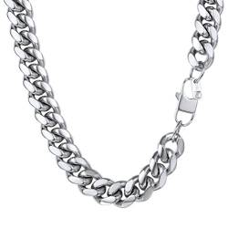 PROSTEEL Panzerkette 14mm breit Herren Halskette Edelstahl Schwer Kubanische Gliederkette 55cm/22 Kettelänge Hip-Hop Street Style Schmuck für Männer Jungen, Silber von PROSTEEL