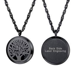 PROSTEEL Parfüm Anhänger Halskette Schwarz Edelstahl personalisiert Damen Herren Hohl Baum des Lebens Medaillon Ätherische Öle Diffusor Floating Locket mit Kette Aromatherapie Accessoire mit 8 Pads von PROSTEEL