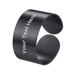 PROSTEEL Ring schwarz Edelstahl für Männer Frauen 10mm breit gebürstet offener Ring verstellbar Band Ring Ehering Verlobungsring Finger Modeschmuck Geschenk für Geburtstag von PROSTEEL