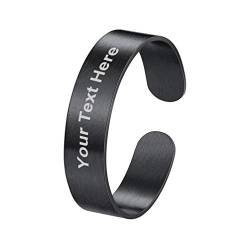 PROSTEEL Ring schwarz Edelstahl für Männer Frauen 5mm breit gebürstet offener Ring verstellbar Band Ring Ehering Verlobungsring Finger Modeschmuck Geschenk für Geburtstag von PROSTEEL