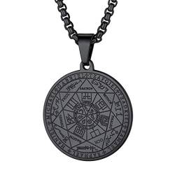 PROSTEEL Siegel der Sieben Erzengel Halskette schwarz personalisiert Medaille Anhänger mit 55+5cm verstellbare runde Venezianierkette Amulett Modeschmuck Accessoire für Männer Frauen von PROSTEEL