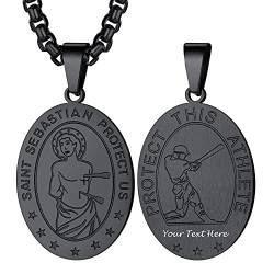 PROSTEEL St. Sebastian Anhänger Halskette schwarz Edelstahl Motiv Heiliger Sebastiano Schutzpatron Oval Medaille Amulett für Baseballspieler Modeschmuck Accessoire für Weihnachten Geburtstag von PROSTEEL