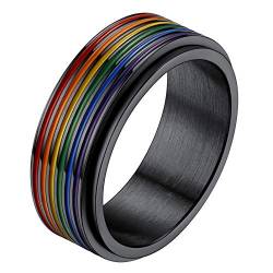 PROSTEEL Stressabbau Ringe schwarz Edelstahl Größe 62 Spinner Ring drehbarer Bandring LGBTQ Regenbogen Ring für Männer Homosexuell Modeschmuck Accessoire von PROSTEEL