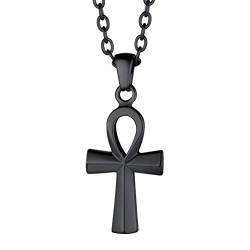 PROSTEEL Symbol des Lebens Halskette Damen schwarz Edelstahl Ankh Kreuz Anhänger mit 55cm Rolokette ägyptische Henkelkreuz religiöser Modeschmuck Geschenk für Frauen Mädchen von PROSTEEL