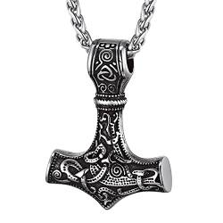 PROSTEEL Thorshammer Kette Edelstahl Mjölnir Thor Hammer Anhänger mit 55+5cm Weizenkette Wikinger Amulett Halskette für Biker Rocker Nordische Stil Keltischer Knoten Modeschmuck Accessoire von PROSTEEL