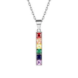 PROSTEEL Unisex Collier Damen Herren 925 Silber Stab Stäbchen Anhänger Halskette LGBT Pride Regenbogen Zirkonia mit 46+5cm Rolokette Homosexuell Gay & Lesbian Modeschmuck für Jungen Mädchen von PROSTEEL