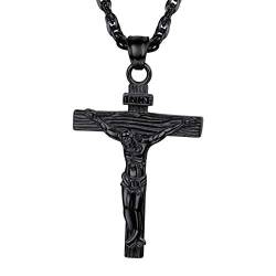 PROSTEEL Unisex Edelstahl Anhänger mit Halskette, Vintage Kruzifix Kreuz Jesus Christus Kettenanhänger mit 60cm Singapurkette, Schwarz von PROSTEEL