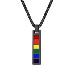 PROSTEEL Unisex Halskette schwarz Edelstahl Kette mit Stab Anhänger LGBT Pride Regenbogen Zirkonia Gay & Lesbian Modeschmuck für Homosexuell Männer Frauen(schwarz) von PROSTEEL