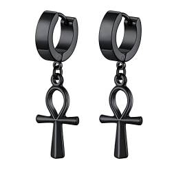 PROSTEEL Unisex Ohrringe schwarz Ankh Kreuz Anhänger Ohrringe Ägyptische Symbol des Lebens Ohrringe Mini Huggie Creolen Ohr Piercing Hip Hop Modeschmuck Accessoire für Party von PROSTEEL