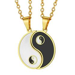 PROSTEEL Yin-Yang Puzzle Anhänger Halskette für Frauen Männer 18k vergoldet Partnerketten Talisman mit 50+5cm Rolokette traditionelle chinesische Modeschmuck Accessoire von PROSTEEL