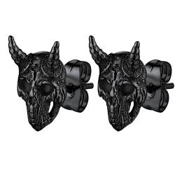 PROSTEEL Ziege Horn Schädel Piercing Ohrringe schwarz Ziege Totenkopf Ohrstecker Satan Verehrung Ohr Schmuck Accessoire für Halloween Party von PROSTEEL