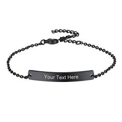 PROSTEEL schwarz Schildarmband für Damen Mädchen 16+5cm Rolokette mit personalisiert ID Platte modische Armkette Armband Schmuck für Valentinstag von PROSTEEL