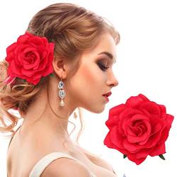 Greoer Rote Rose Blume Haarspange, Künstliche Rote Rose Blume Haarnadel für Braut Brautjungfer Mädchen, Rosenrot Haarschmuck für Weihnachten, Hochzeit von PROUSKY