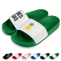 PROZEN E MOMEN E Dies Das Ananas | Slipper | Badelatschen | Hausschuhe | Pantoletten | Unisex | Urlaub | Malle | Geschenkidee | rutschfest | Grün | Größe 40 von PROZEN E MOMEN E