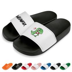 Vinsosaurier Badelatschen | Slipper | Schlappen | Hausschuhe | Pantoletten | Unisex | Malle | Dino Latschen | rutschfest | Schwarz/Weiß | Größe 40 von PROZEN E MOMEN E