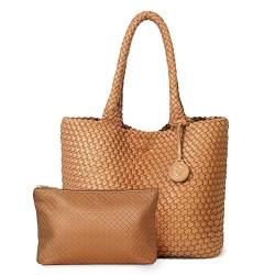 PS PETITE SIMONE Tote Bag Handtasche Damen mit Handgelenkstaschen Geflochtene Tasche Mode Umhängetasche Shopper Schultertasche für Schule Arbeit Reisen Einkaufen 41 * 30 * 17CM Hazel von PS PETITE SIMONE