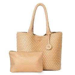 PS PETITE SIMONE Tote Bag Handtasche Damen mit Handgelenkstaschen Geflochtene Tasche Mode Umhängetasche Shopper Schultertasche für Schule Arbeit Reisen Einkaufen 41 * 30 * 17CM Hazel von PS PETITE SIMONE