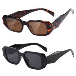 PSOWQ 2 Stück Rechteck Sonnenbrille für Frauen Männer Trendy Retro Trendy Sonnenbrille 90's Vintage Square Frame - schwarz/schildpatt von PSOWQ