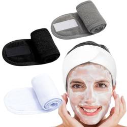 PSOWQ 3 Stück Spa Stirnband Verstellbares Stirnband für Gesichtswäsche Make up Schönheit Gesichtsschlaufe Yoga Stirnband Selbstklebendes Handtuch von PSOWQ