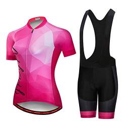 Damen Fahrradtrikot Set Kurzarm + 5D gepolsterte Fahrradhose Quick Dry Reflektierend 3 Taschen S-3XL, JP2006b, 36 von PSPORT