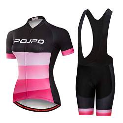 Damen Radtrikot Set Kurzarm+5D Gepolsterte Fahrradhose Schnell Trocken Reflektierend 3 Taschen S-3XL, Jp2003b, 48 von PSPORT