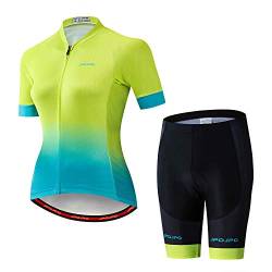 Damen Radtrikot Set Kurzarm+5D Gepolsterte Fahrradhose Schnell Trocken Reflektierend 3 Taschen S-3XL, Jp2016, 48 von PSPORT