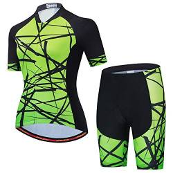 Damen Radtrikot Set Kurzarm+5D Gepolsterte Fahrradhose Schnell Trocken Reflektierend 3 Taschen S-3XL, Jp2024, 42 von PSPORT