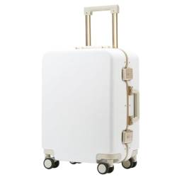 PSUFURV Trolley-Koffer Gepäck Damen Leder Strukturiert Mute Universal Rad Passwort Box Langlebiger Und Starker Koffer Trolley Reisekoffer (Color : White, Size : 20in) von PSUFURV