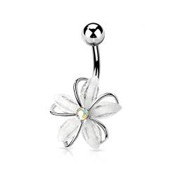 PSUM Unisex Bauchnabelpiercing Blume 316L Edelstahl Rhodiniert Zirkonia 1.6mm x 10mm HBJ-N21661-ST von PSUM