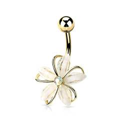 PSUM Unisex Bauchnabelpiercing Blume 316L Edelstahl Vergoldet Zirkonia 1.6mm x 10mm HBJ-N21661-GD von PSUM