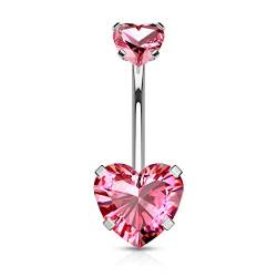 PSUM Unisex Bauchnabelpiercing Herz Edelstahl Zirkonia Rosa 1.6mm x 10mm HBJ-NS015-P von PSUM