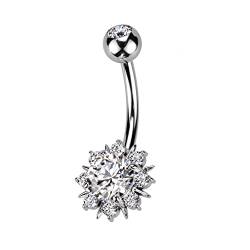 PSUM Unisex Bauchnabelpiercing Sonne 316L Edelstahl Rhodiniert Zirkonia 1.6mm x 10mm HBJ-N21865-C von PSUM