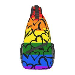Gay Pride Regenbogen Muster Casual Messenger Bag Herren Hüfttasche Brusttasche One Shoulder Sling Rucksack Reisen und Wandern, Schwarz, Einheitsgröße von PSVOD